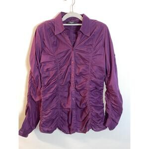 Zashi Ruched Top - Size M - Ruching Detail, Roll Sleeves, Vibrant Purple, Cotton